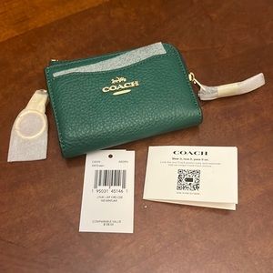 Coach Keychain Zip Wallet Green Gold